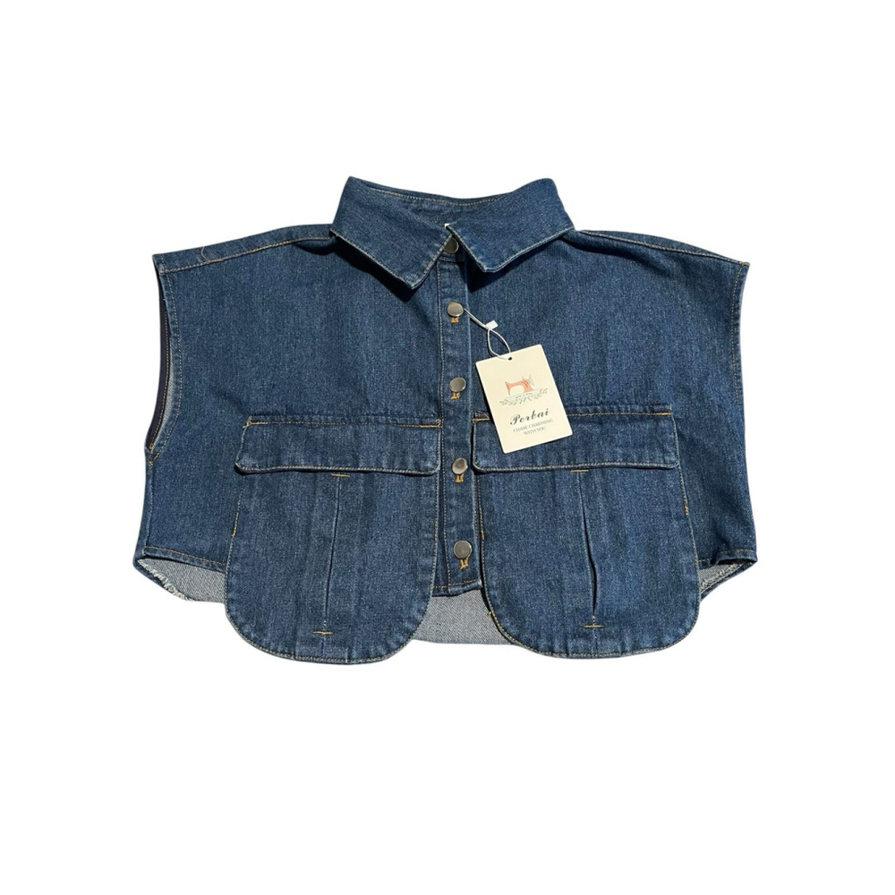 Perbai Denim Cropped Sleeveless Jacket Womens Size S Blue